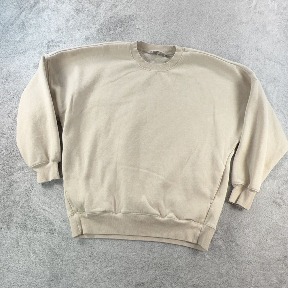 TUFF ATHLETICS Women's Pullover Sweatshirt Small Beige Quilted Knit Pockets